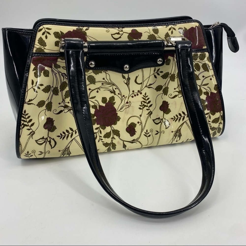 Bravo Beverly Hills Collection patent leather retro floral handbag 8.5x14x4